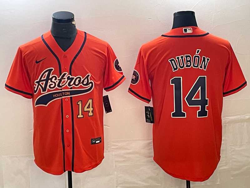 Men%27s Houston Astros #14 Mauricio Dubon Number Orange With Patch Cool Base Stitched Baseball Jersey->chicago white sox->MLB Jersey